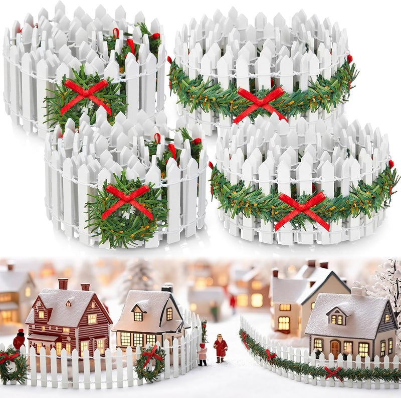 BrightRow 4 Pcs Christmas Fairy Garden Fence Village Accessories 35 Inch Miniature White Picket Fence Wooden Decorative for Xmas Dollhouse Landscape Crafts Gift Supplies - Image 1
